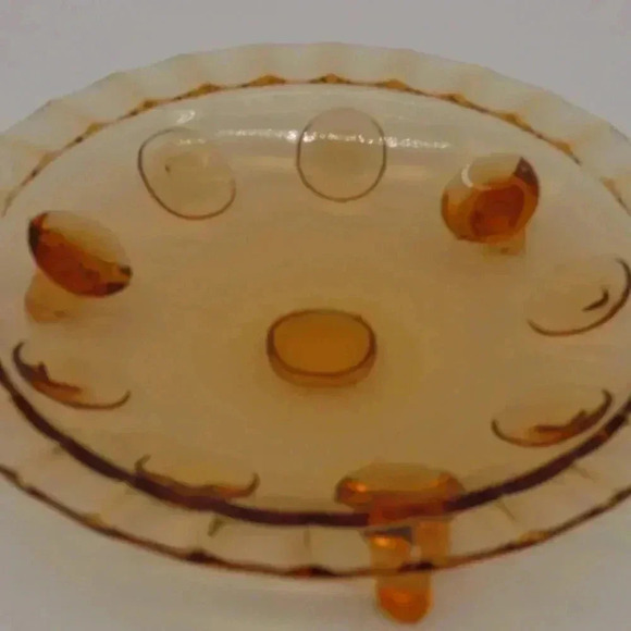 Amber Footed Glass Dish 8.5 inches Vintage - Picture 3 of 8